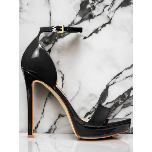 NWOT Michael Kors Jordyn BLACK Patent Leather Platform Sandals 8 - Picture 2 of 3